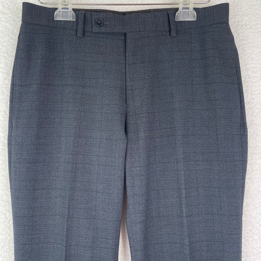 Calvin Klein Mens Glen Plaid Dress Pants Charcoal Grey Slim Fit 30 x 30 Stretch